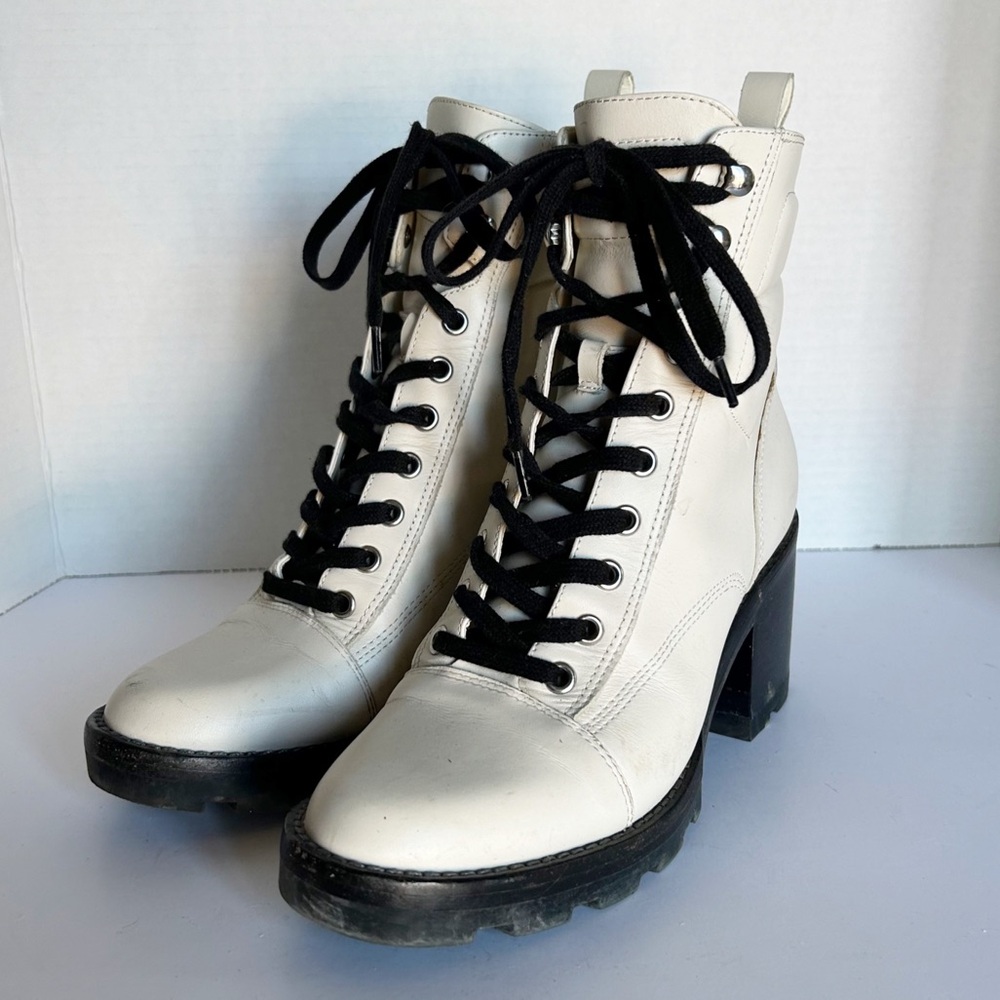 Marc Fisher Women’s white heeled lace up booties